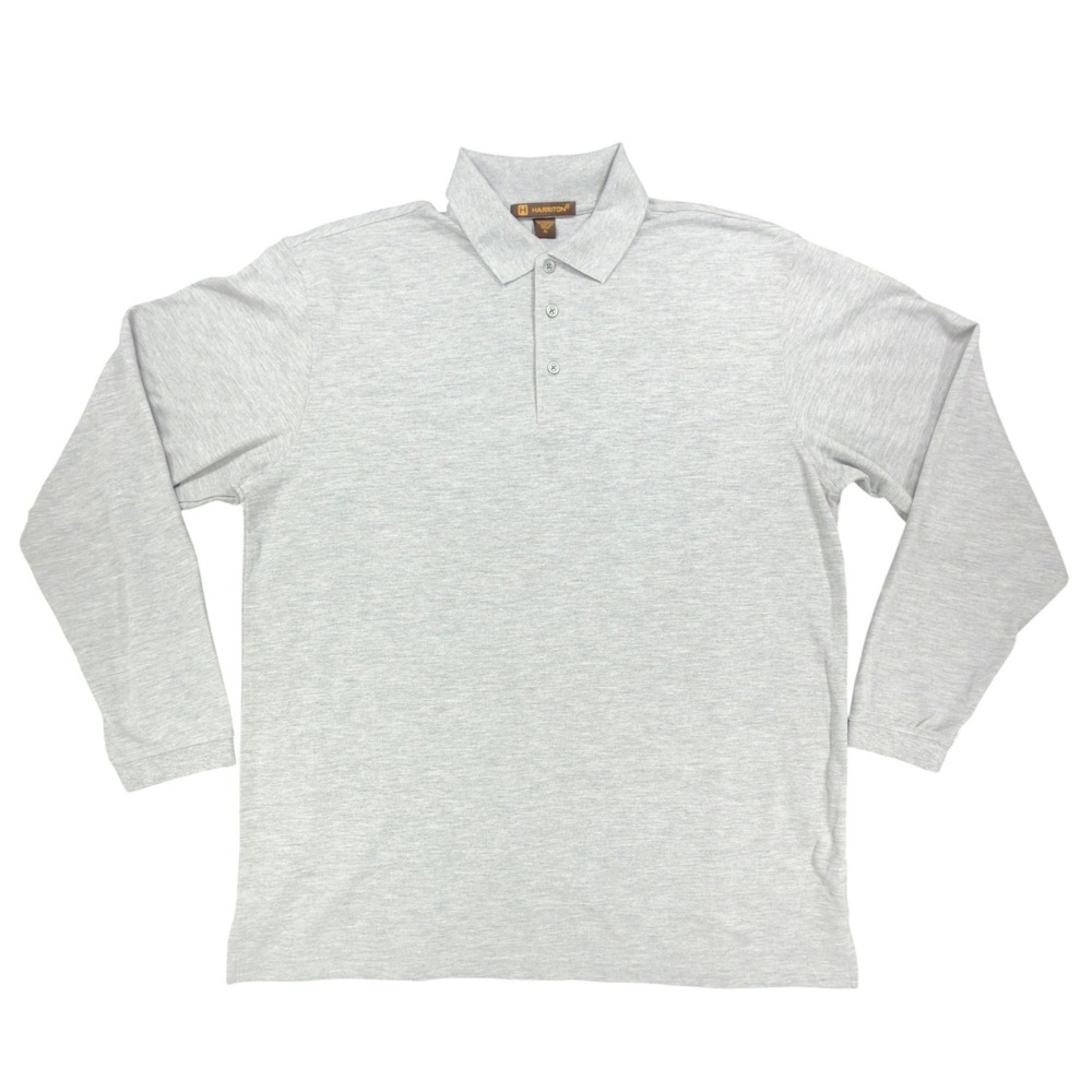 Harriton Long Sleeve Polo Mens XL Gray Cotton Blend M265L New No Tags